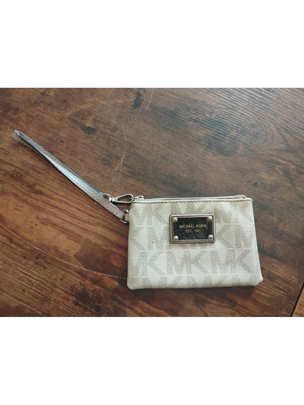 Michael Kors Signature Vanilla PVC Logo Wristlet Wallet Small Pouch Coin Purse